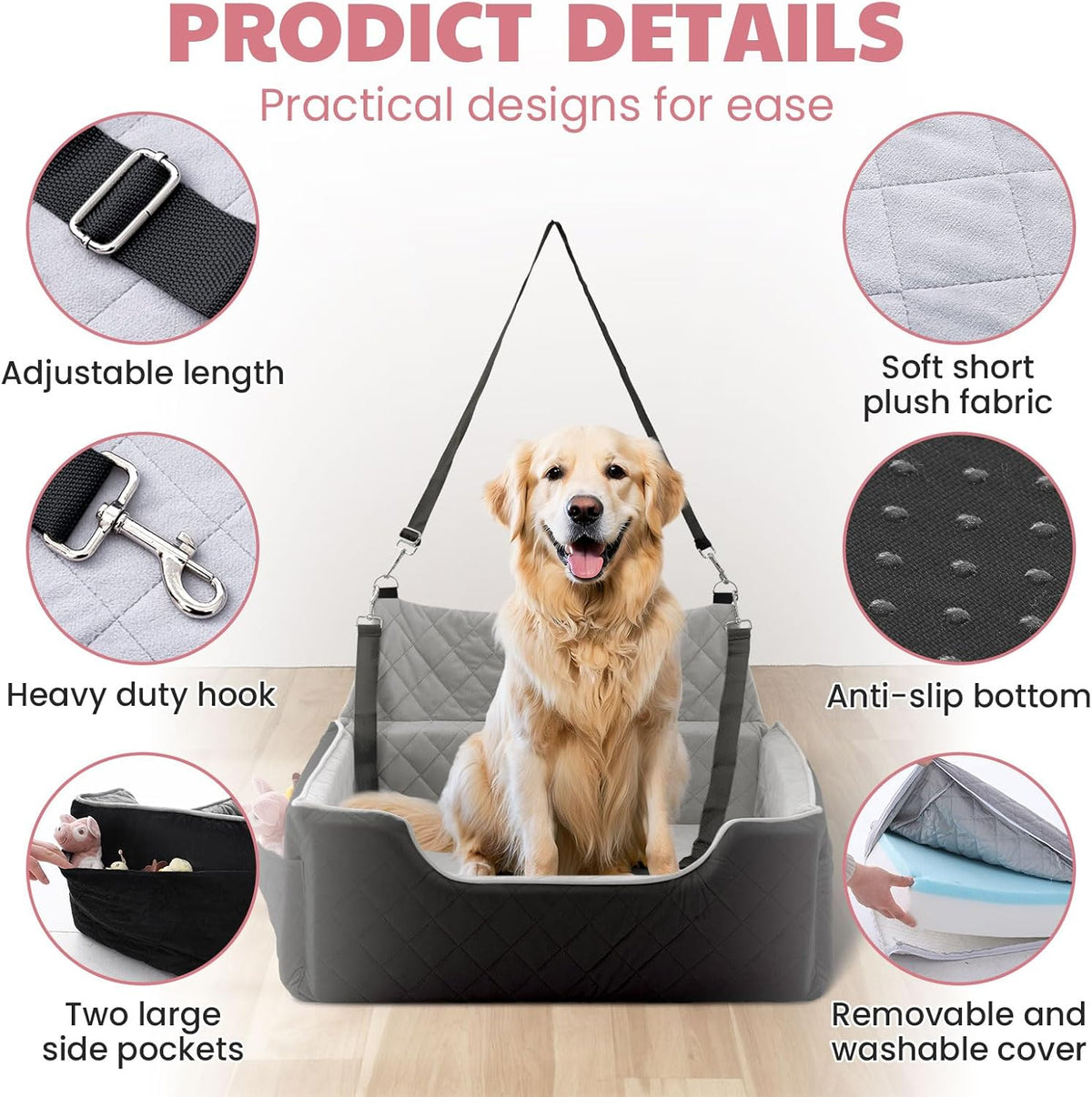 Dog Car Seat for Large/Medium Dogs, Dog Booster Seat for
