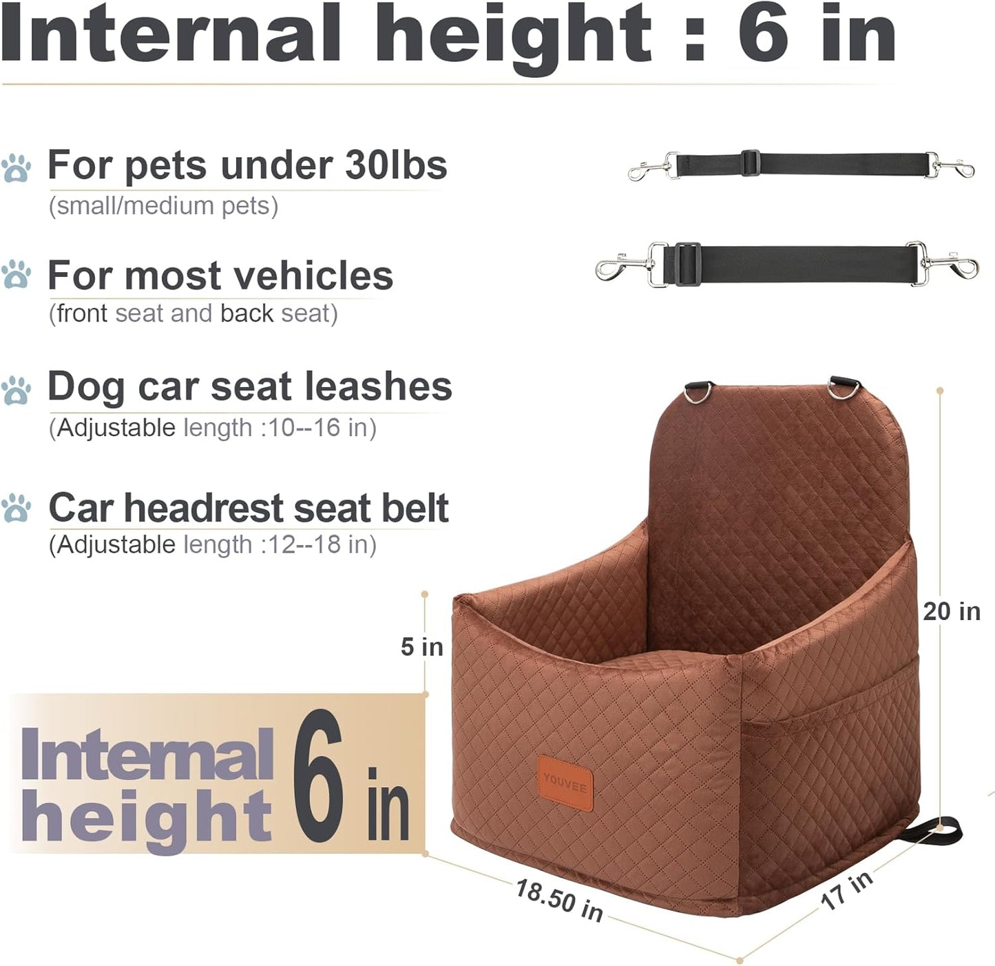 Dog Booster Car Seat,Interior Height 6 Inches Elevated Pet