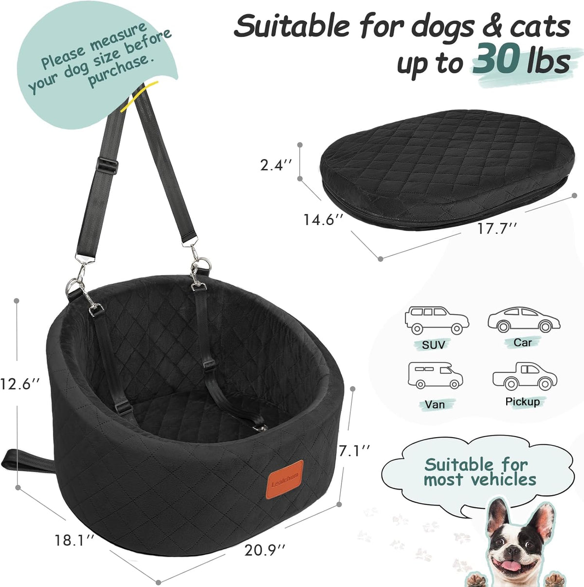 Dog Car Seat for Small Dogs Up to 30 Lbs,Ultra Soft Fabric