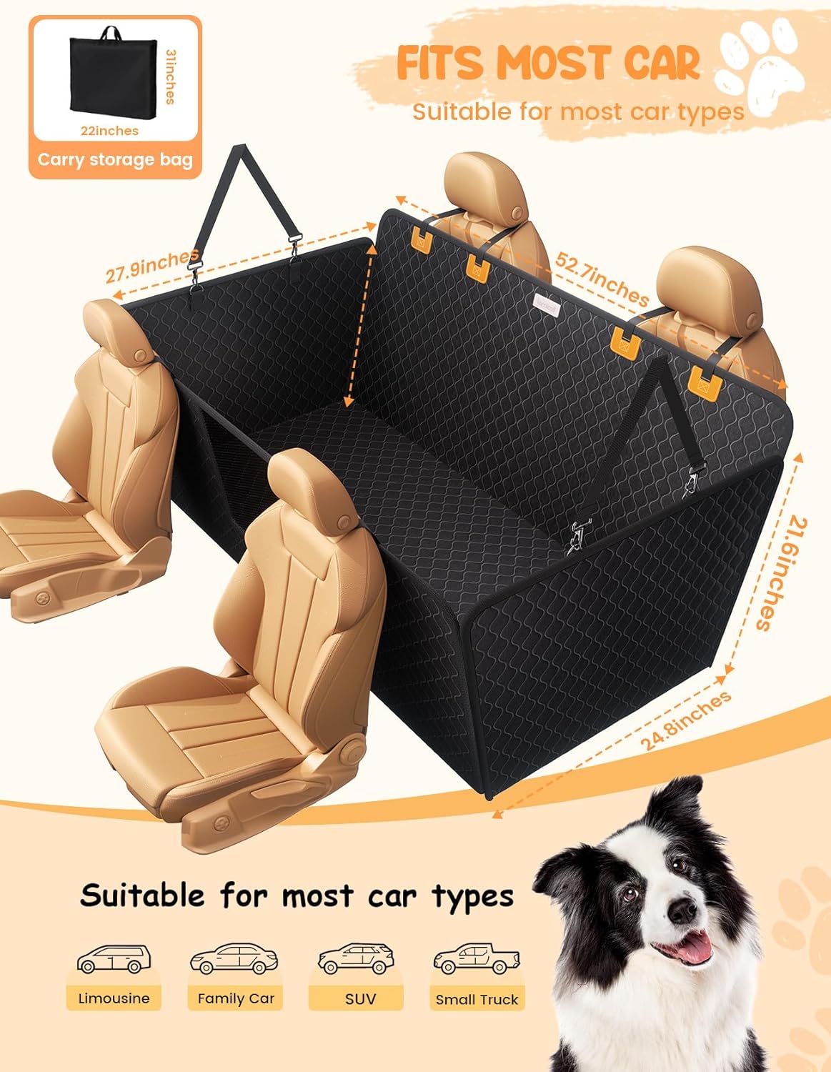 Dog Car Seat Cover for Back Seat - Back Seat Extender for