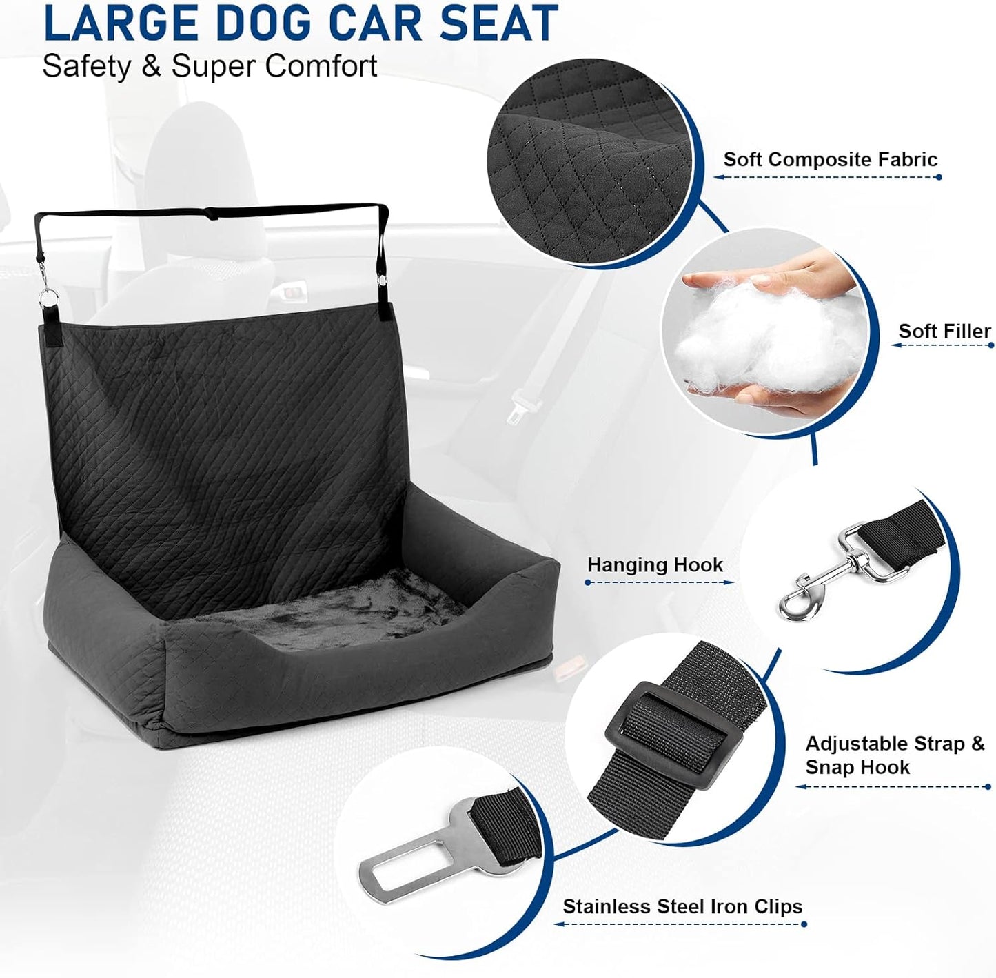 Dog Car Seat for Medium Large, Safe and Comfortable Dog Car