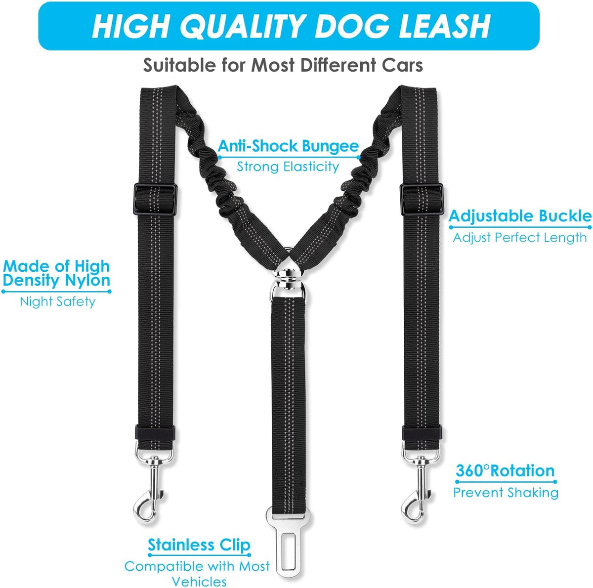 Dog Seat Belt, Double Dog Seatbelt Adjustable Vehicle