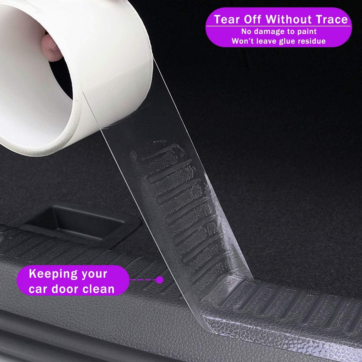 QBUC Car Door Entry Guards Scratch Cover Protector Paint Threshold Guard,Front Rear Door Entry Sill Guard Scuff Plate for Most Cars,2.7in9.8ft(7cm*3m) Transparent