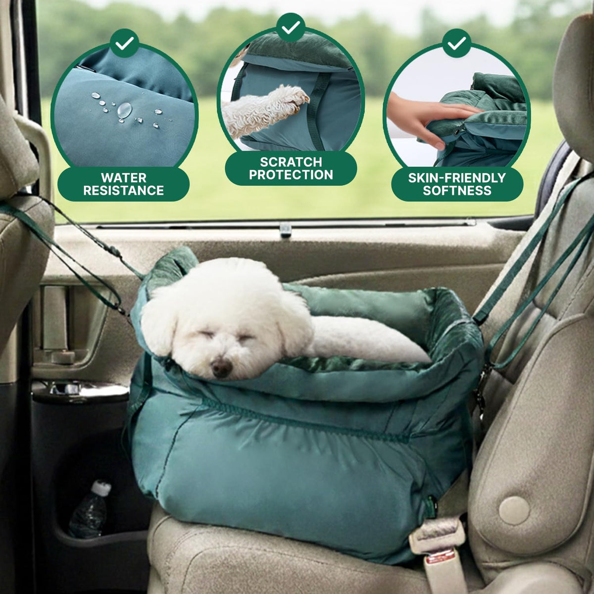 Dog Car Seat for Small Dogs, Calm Blue Pet Car Bed Under 25