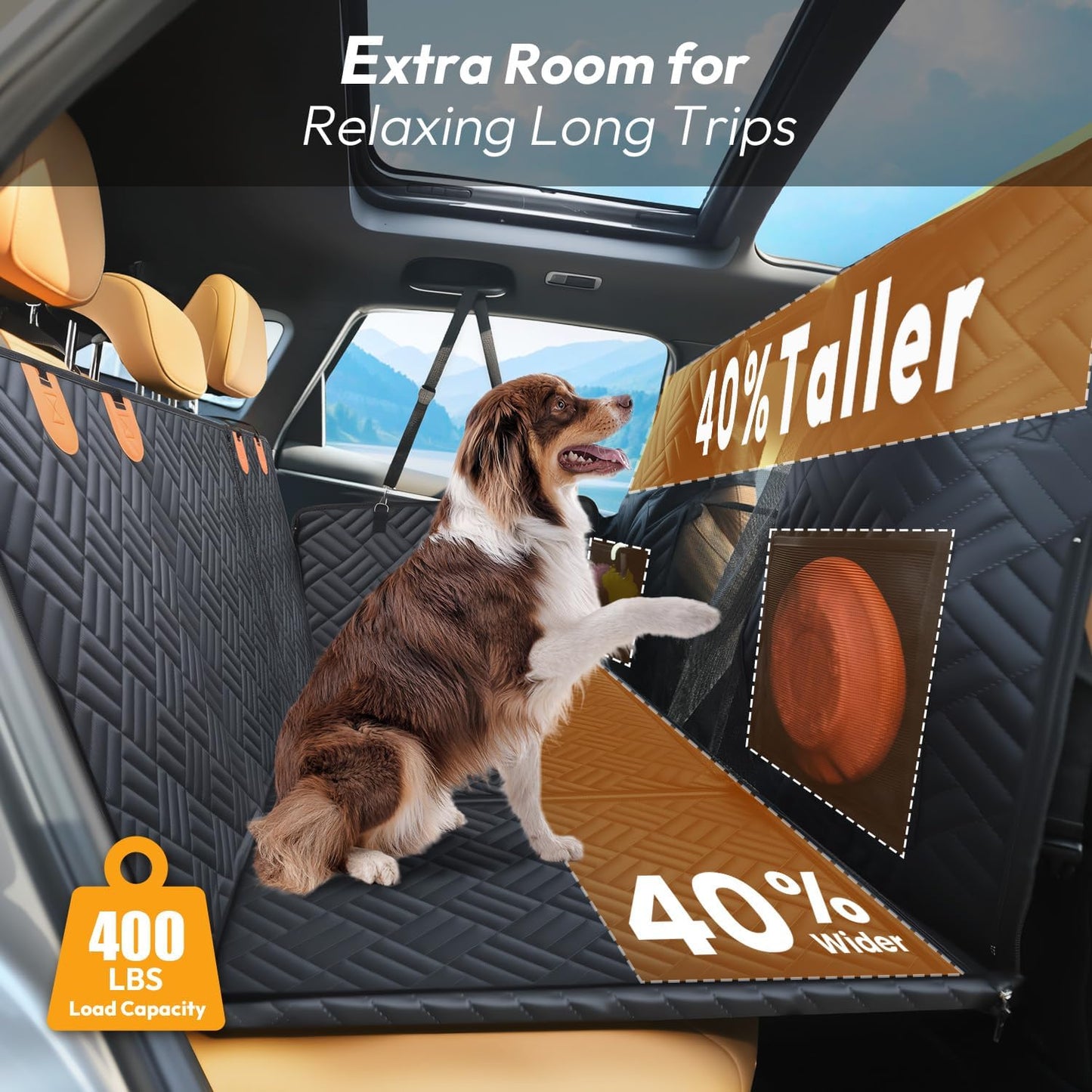 Dog Car Seat Cover for Back Seat-Holds 400lbs, XL Hard