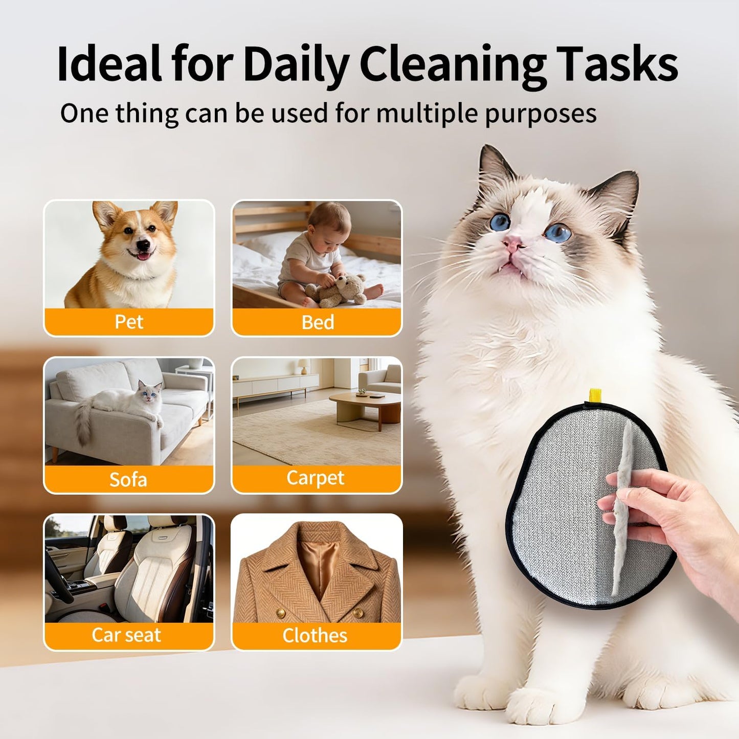 2 Pack Pet Hair Removal Glove for Dogs&Cats - Electrostatic