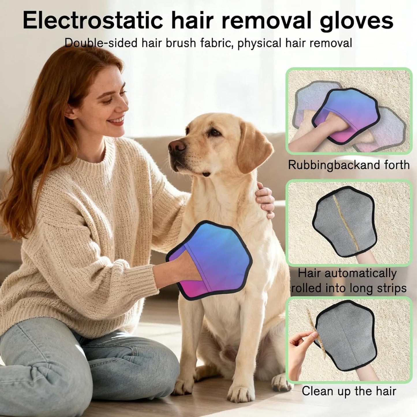 Blue Pink 2Pcs Electrostatic Reusable Pet Hair Removal