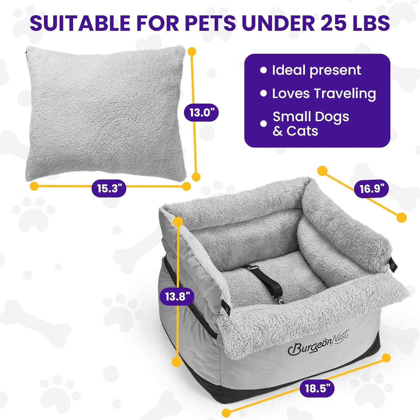 Dog Car Seat for Small Dogs up to 25 lbs - Washable Pet