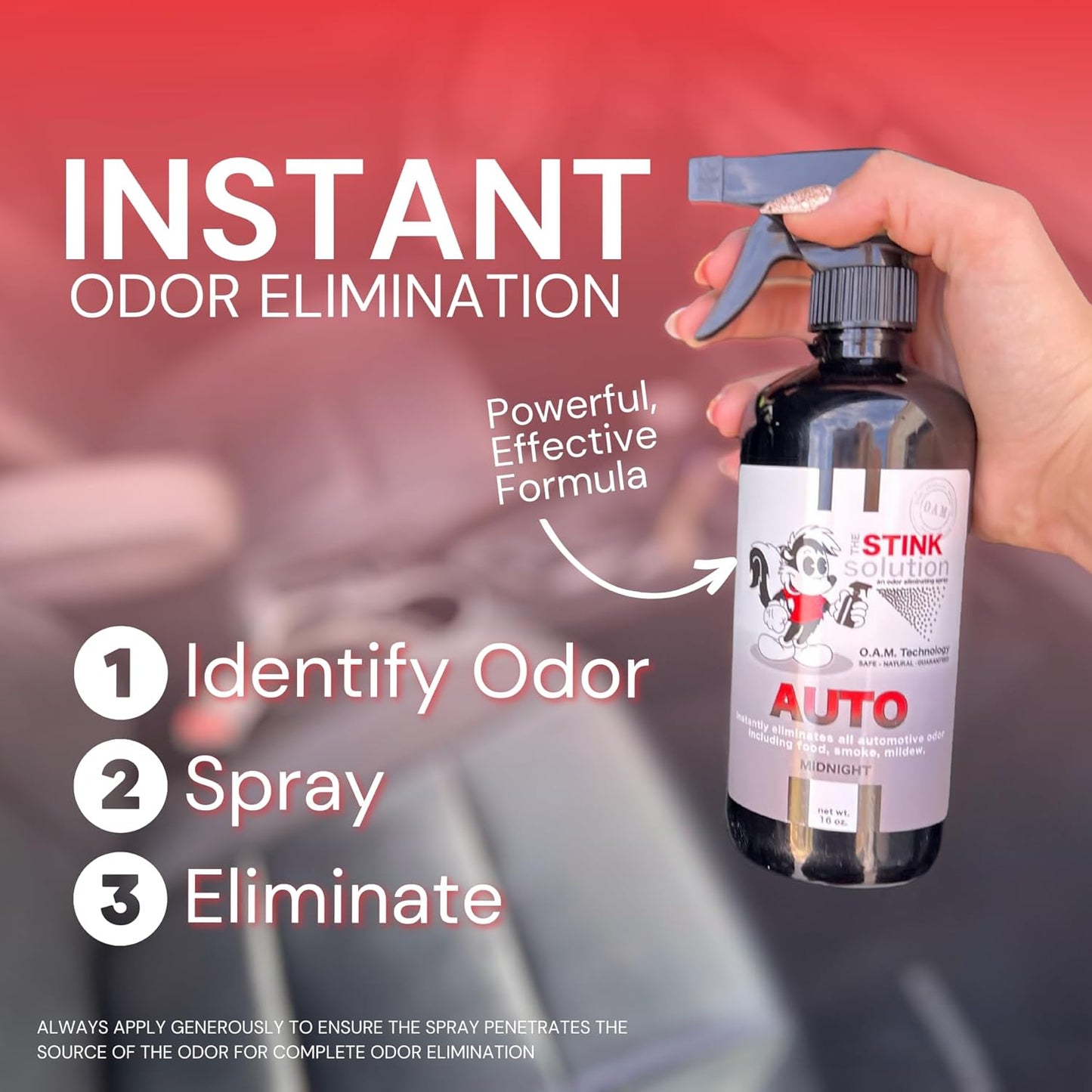 The Stink Solution Car Deodorizer Odor Eliminator For Strong Odor: Quickly Banish Smoke, Pet, Food, Body Odor, & Other Foul Smells! Safe Car Freshener for Seats & More! - 1 16 oz Bottle Midnight