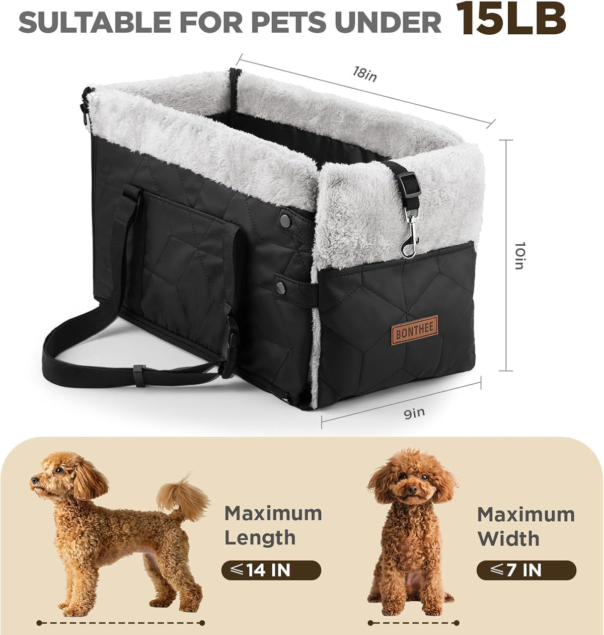 Center Console Dog Car Seat for Small Dogs,PU Leather Small