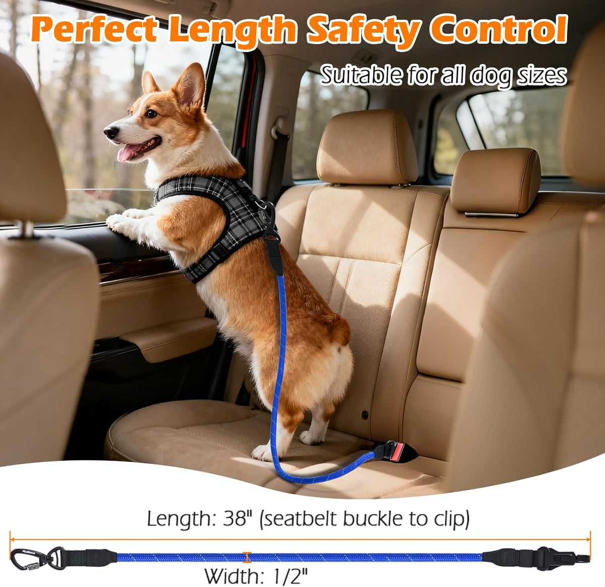 Dog Seat Belt for Car, Durable Rope Dog Car Harness