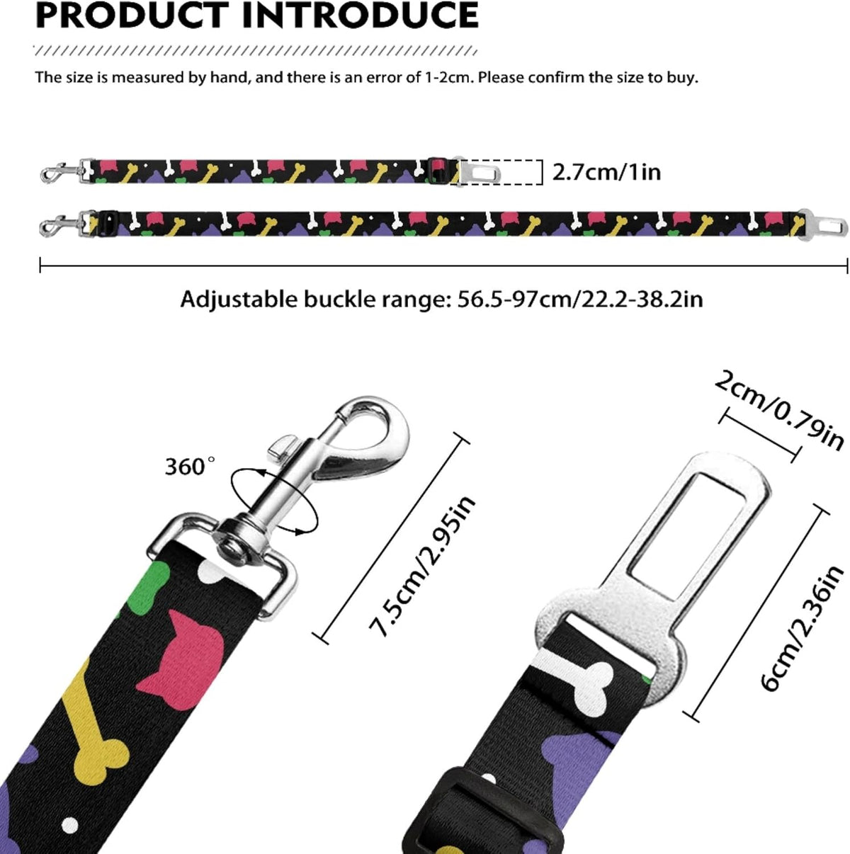 Cute Design 2-Pack Set Adjustable Pet Cat Dog Car Seat