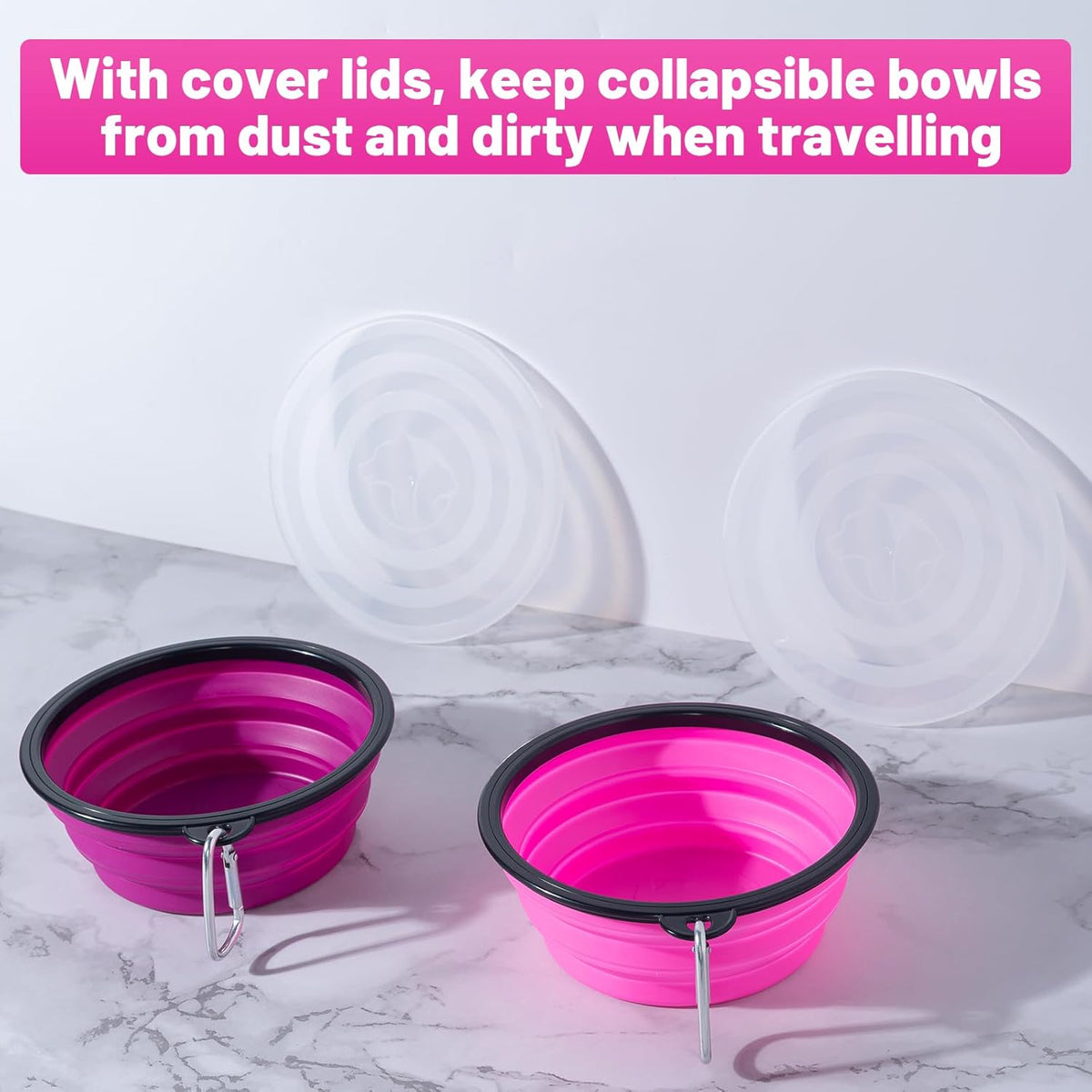 Dog Bowls Pet Collapsible Bowl with Cover Lids,2 Pack Dog