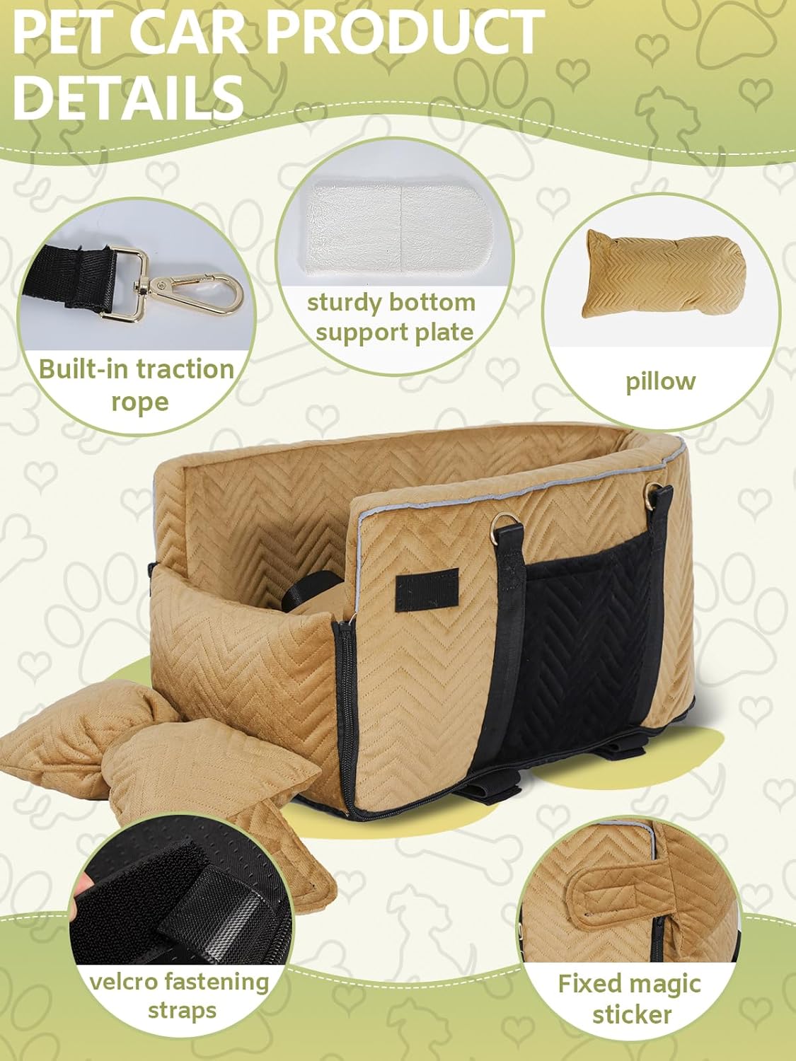 Small Dog Car Seat, Portable Dog Seat with Soft Washable