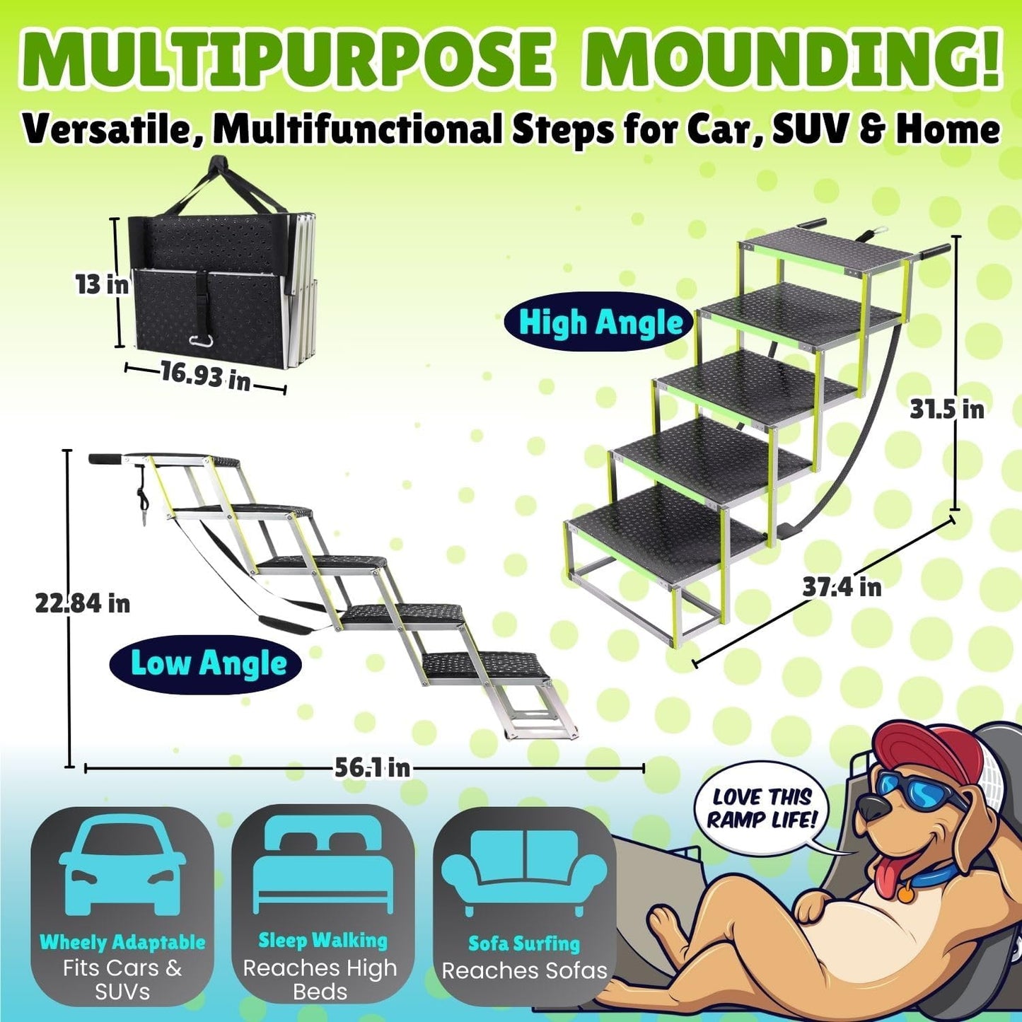 ™ Dog Steps for Car | Glow-in-The-Dark, 175lb Support |