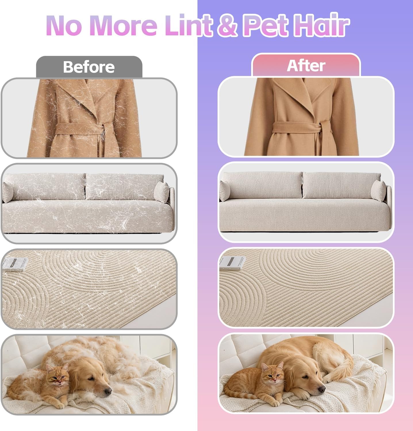 Dual-Sided Pet Hair Removal Glove for Cats & Dogs, Pet Hair
