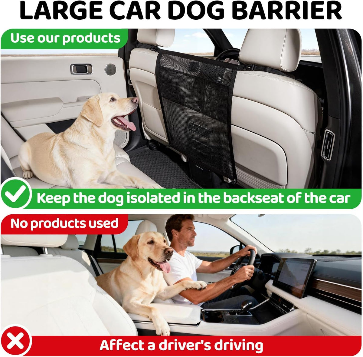 Dog Car Barrier,Dog Car Net Barrier with Mesh Organize,Pet