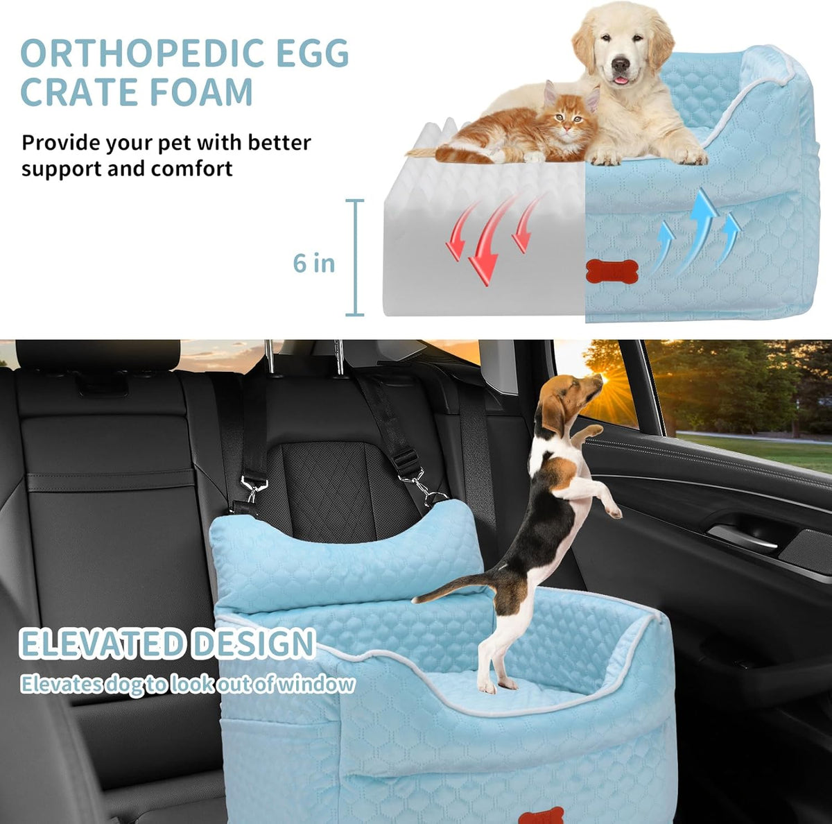 Dog Car Seat - Memory Foam Dog Booster Seat for Small Dogs