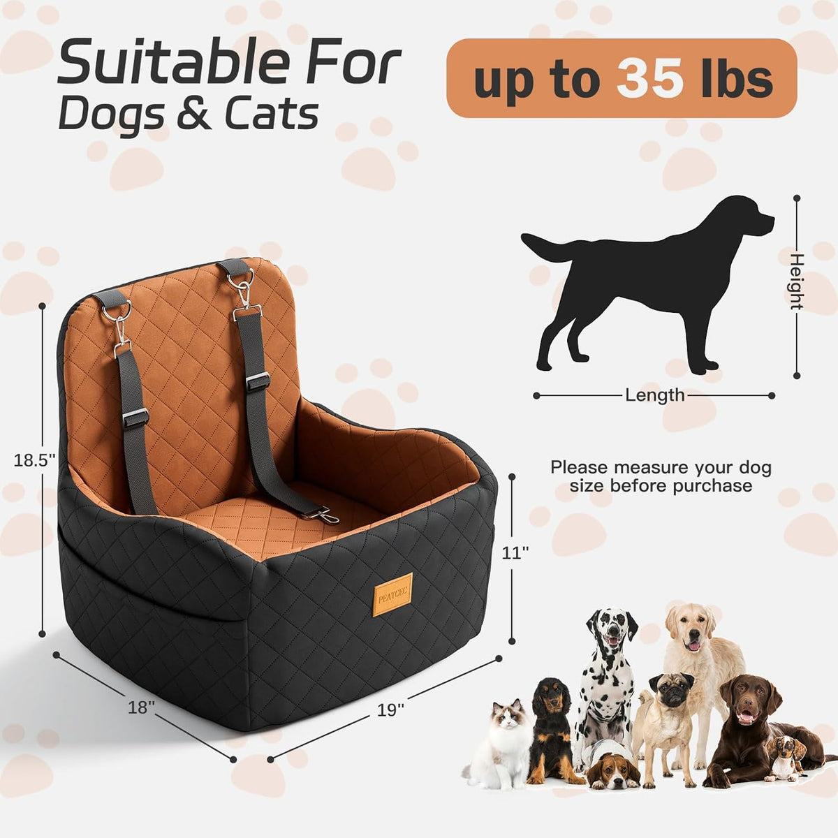Dog Car Seat for Small/Medium Dogs Under 35lbs, Detachable