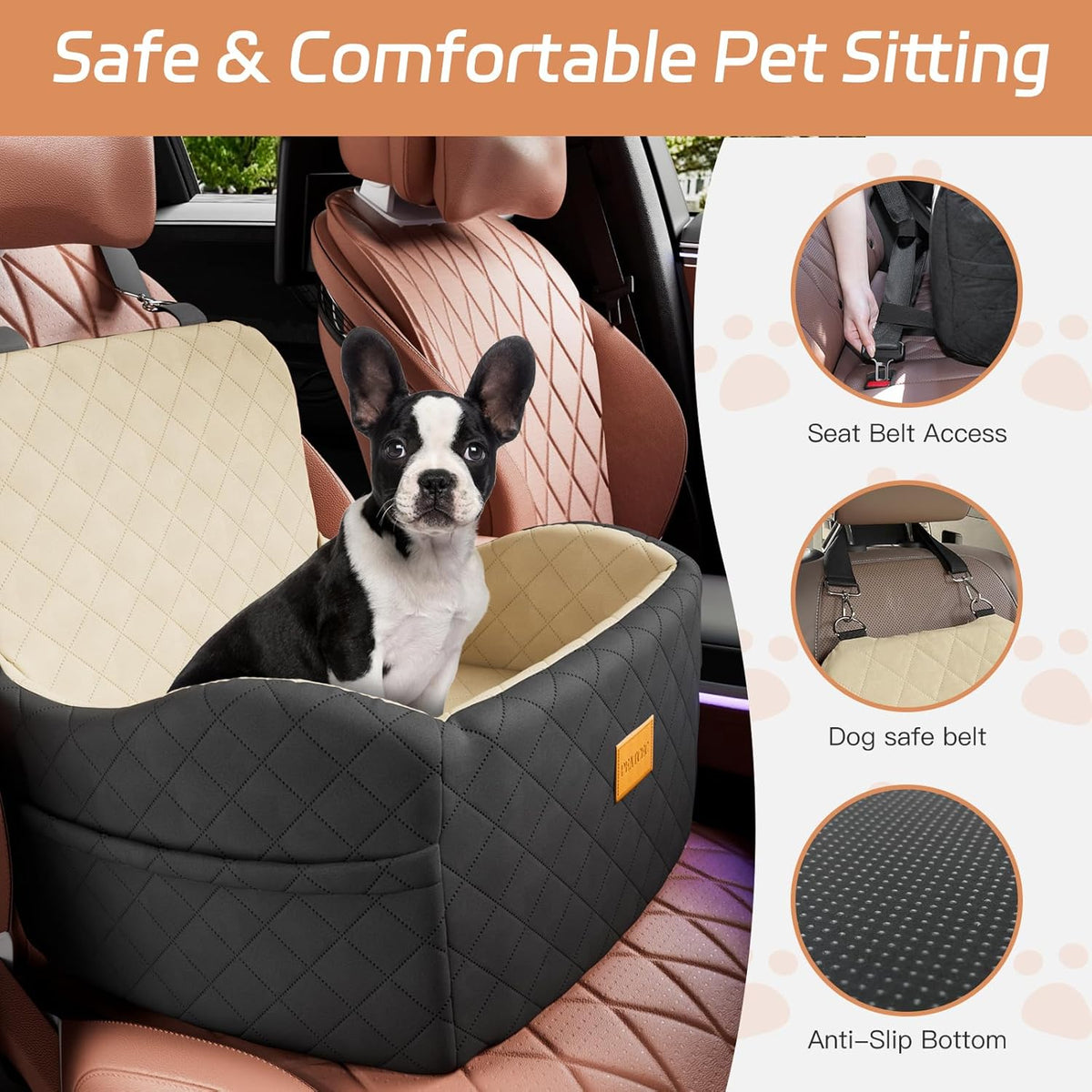 Dog Car Seat for Small/Medium Dogs Under 35lbs, Detachable