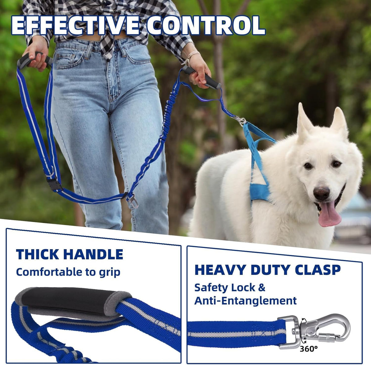 Heavy Duty Bungee Leash for Medium Large Dogs, No Pull