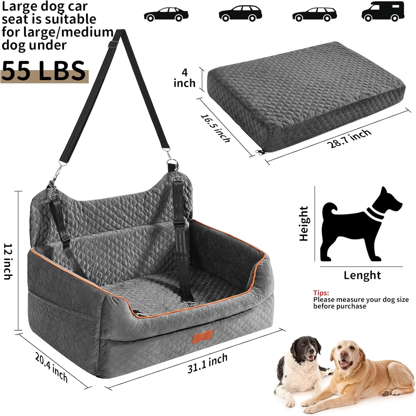 Dog Car Seat for Large/Medium Dogs - Memory Foam Dog