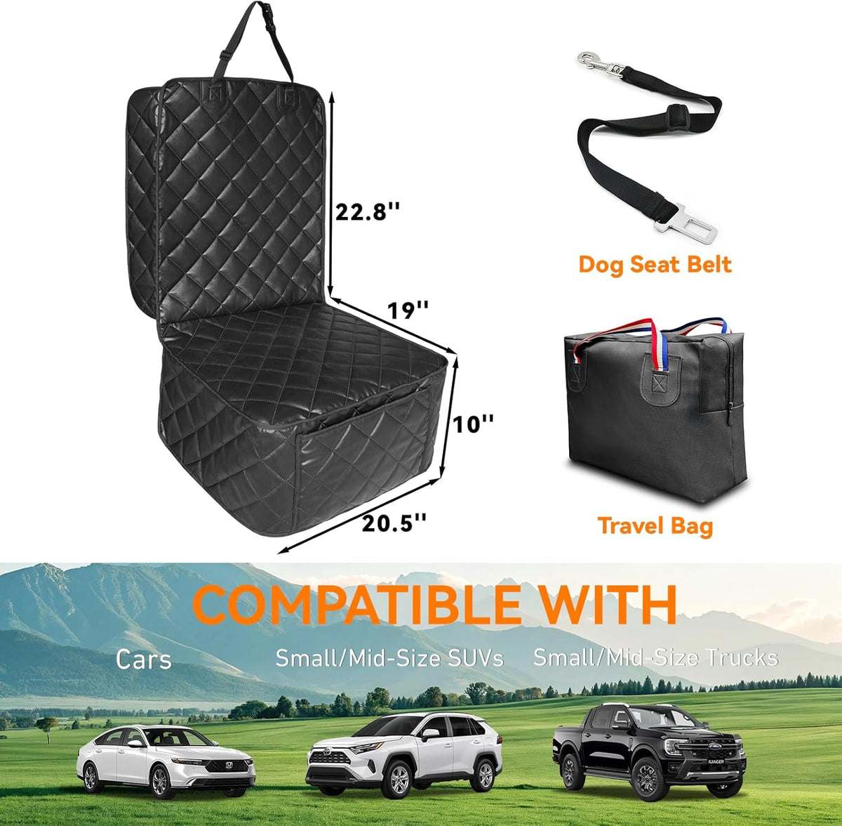 Car Seat Covers for Dogs–Waterproof PU Leather Car Front