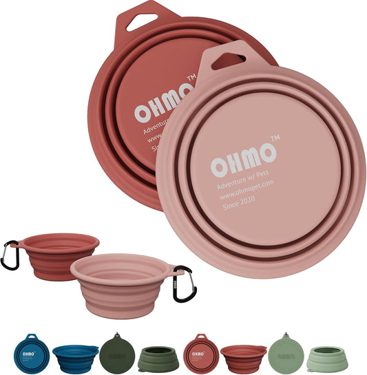 OHMO Collapsible Dog Bowl(2 Pack, 12oz/400ml) Premium Silicone Pet Water Bowls for Cats & Dogs, Portable Dog Travel Bowls Foldable for Outdoor Camping Hiking