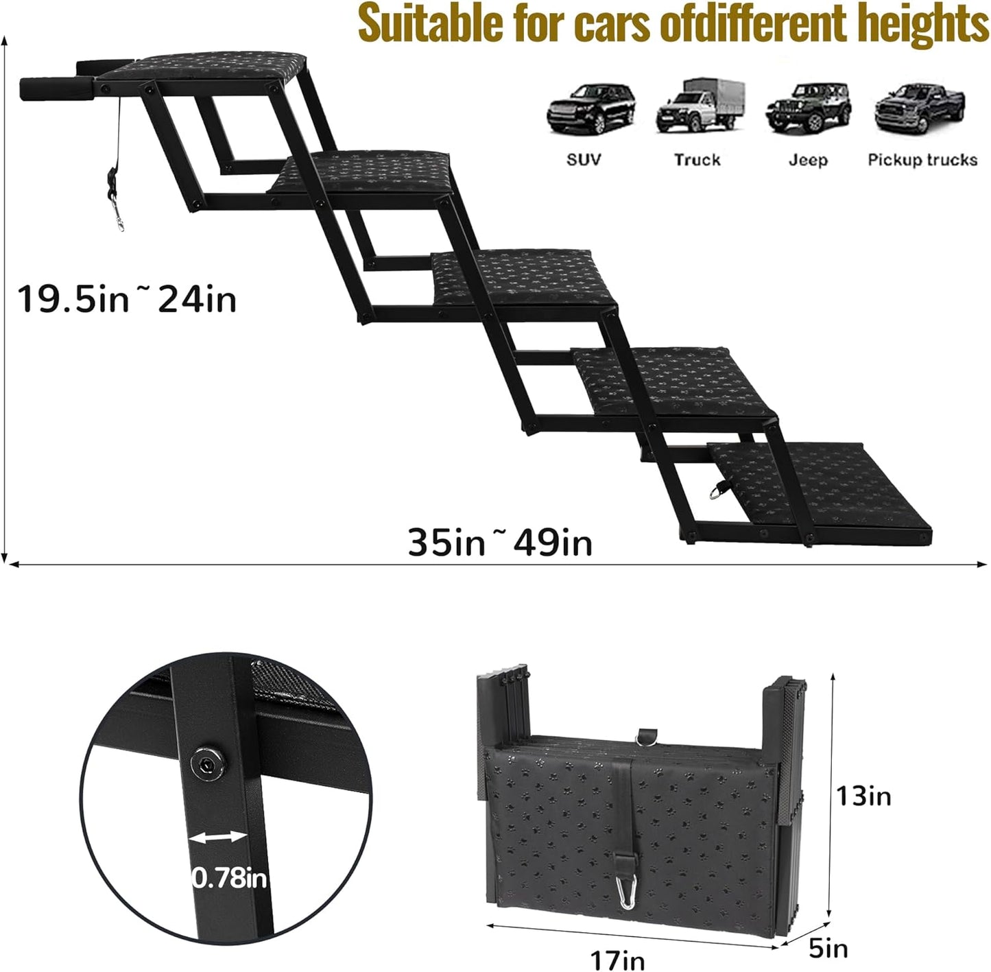 Dog Stairs for Car - Foldable Dog Ramps for Large Dogs with