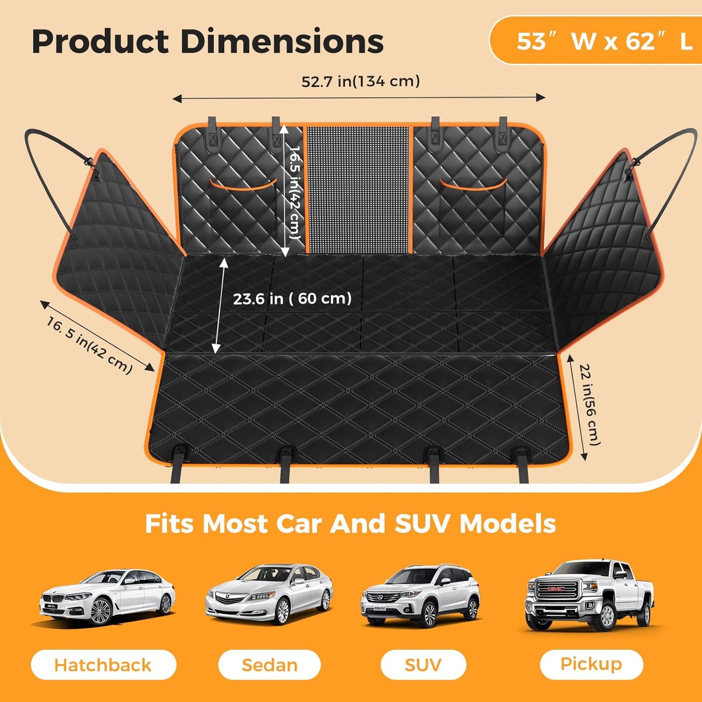 Dog Car Seat Cover for Back Seat, Hard Bottom Back Seat