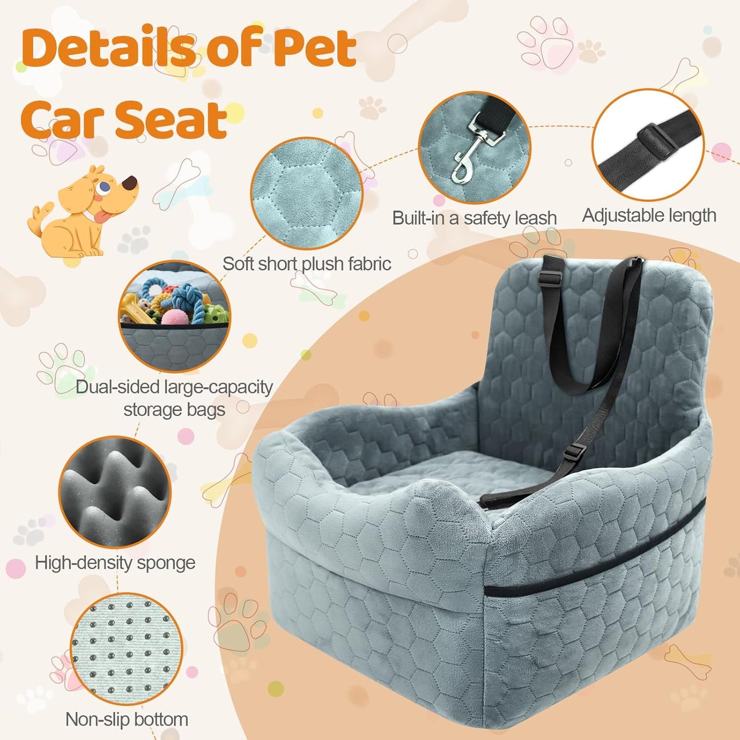 Dog Car Seat for Small/Medium Dogs - Puppy Car Seat Under