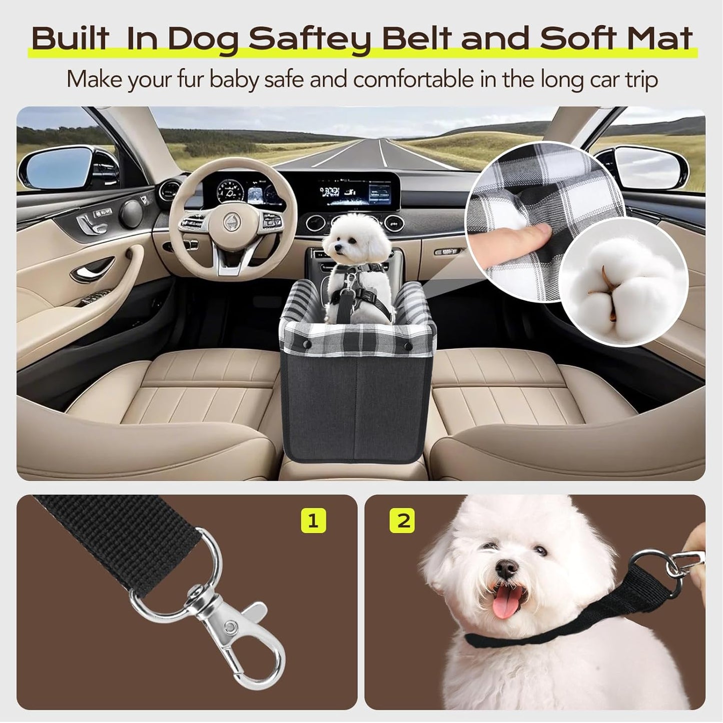 Center Console Dog Car Seat, Detachable and Washable Inner