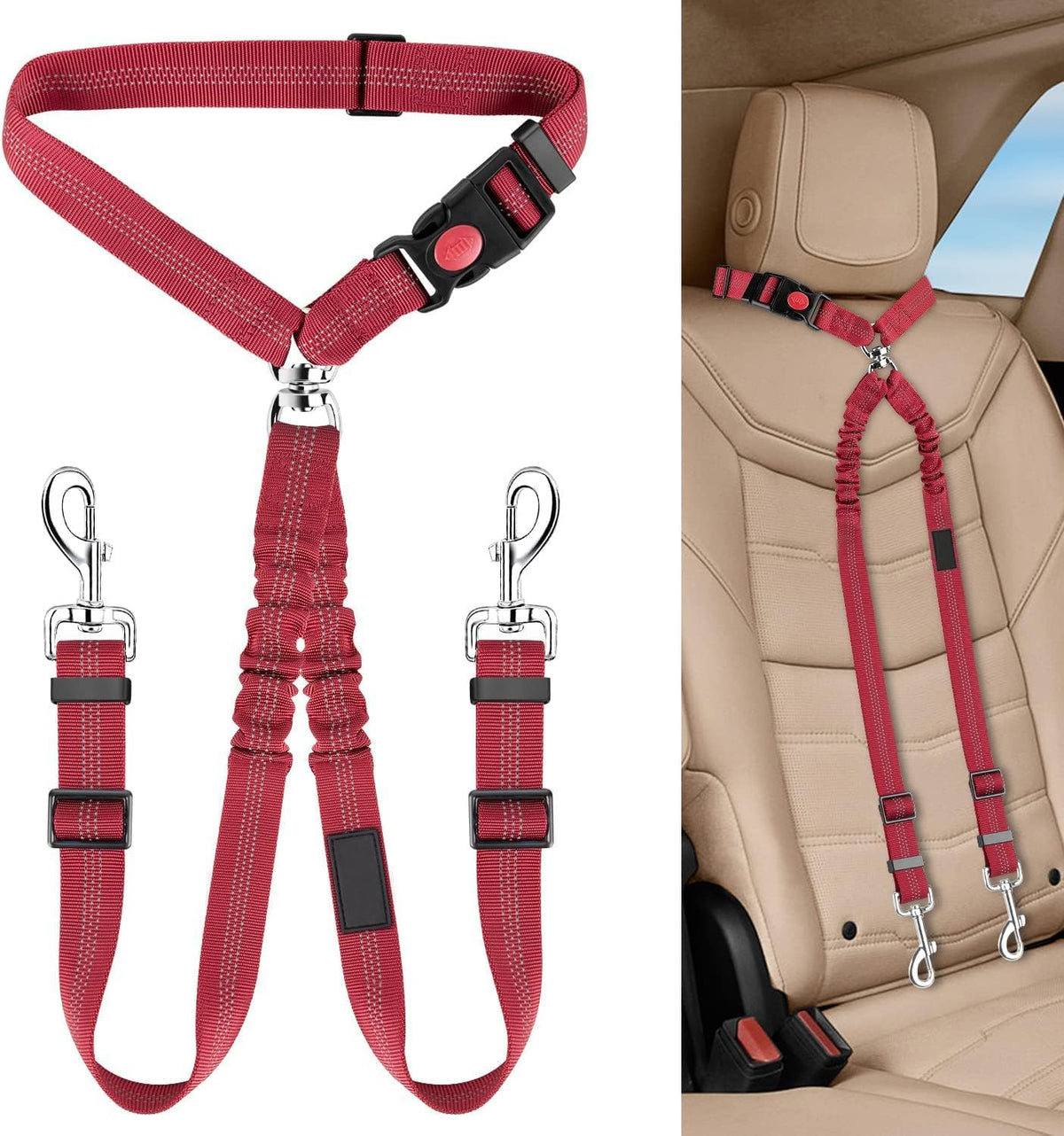 Dog Seat Belt for Car, Dual Pet Vehicle Headrest Restraint