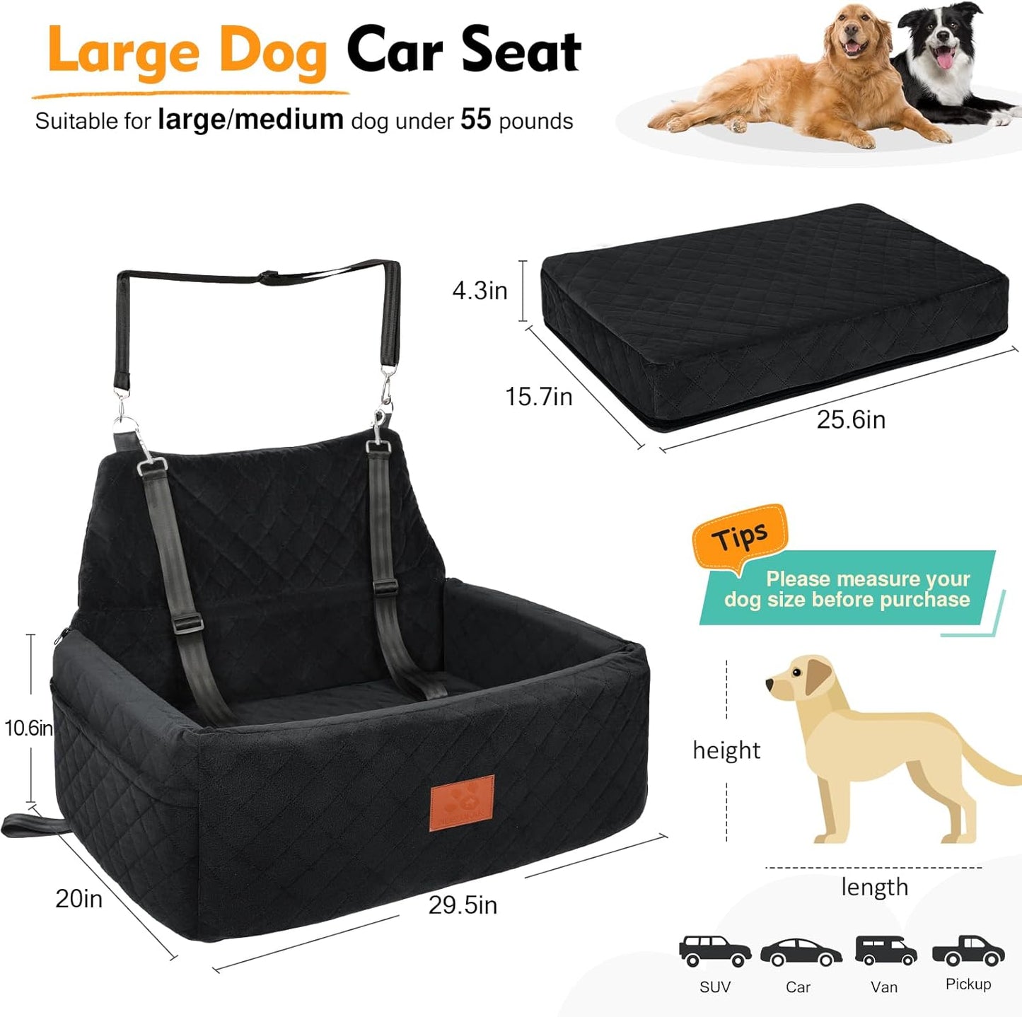 Dog Car Seat for Large Medium Dogs,Portable Washable Pet