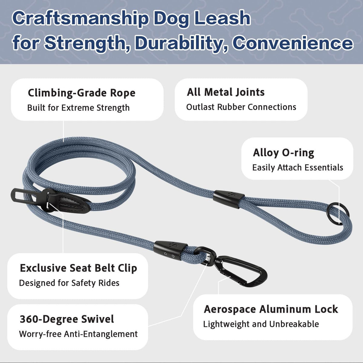 PawsPassion Rope Dog Leash 4 FT, 2-in-1 Heavy Duty Dog