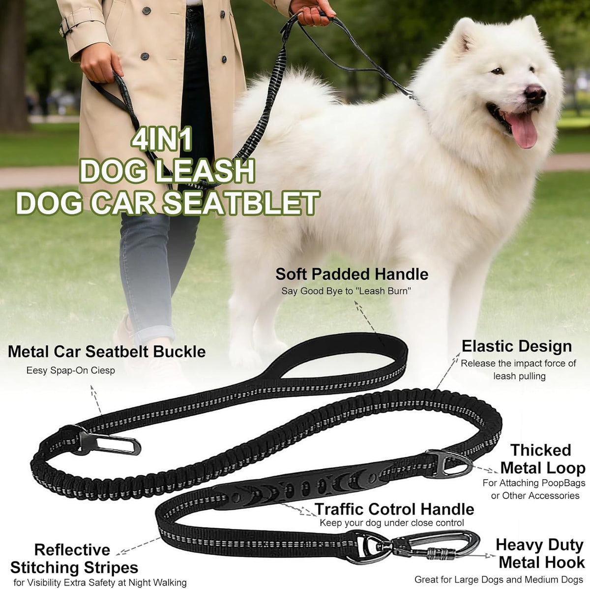 Dog Leash Heavy Duty - 4-6FT Long Leash Strong Shock
