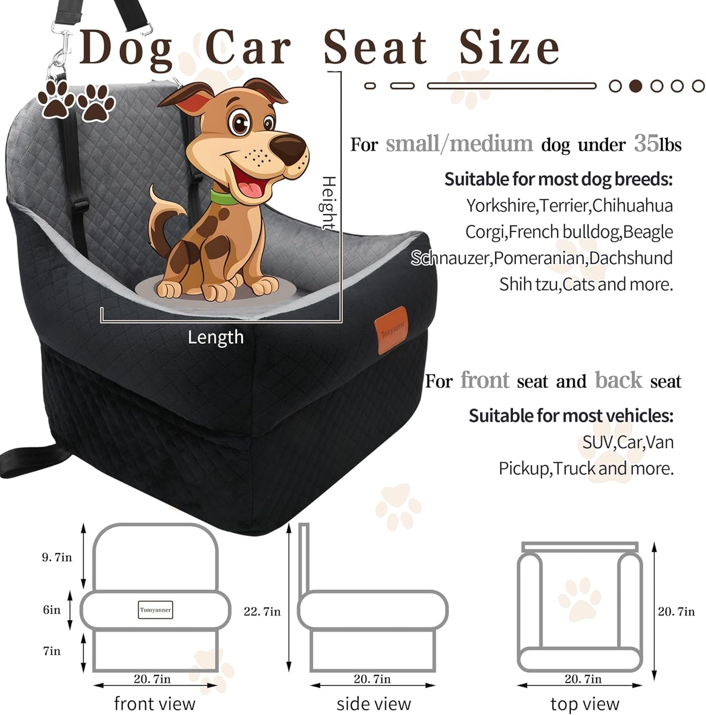 Dog Booster Car Seat for Small/Medium Dogs up to 35