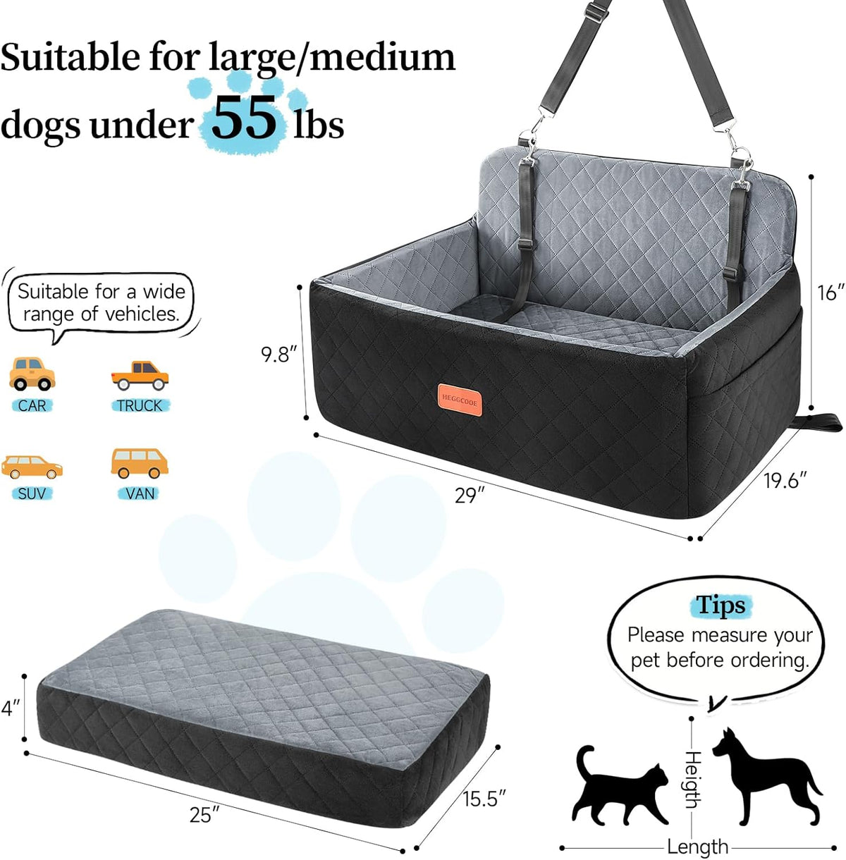 Dog Car Seat for Medium/Large Dogs, Pet Booster Seat for