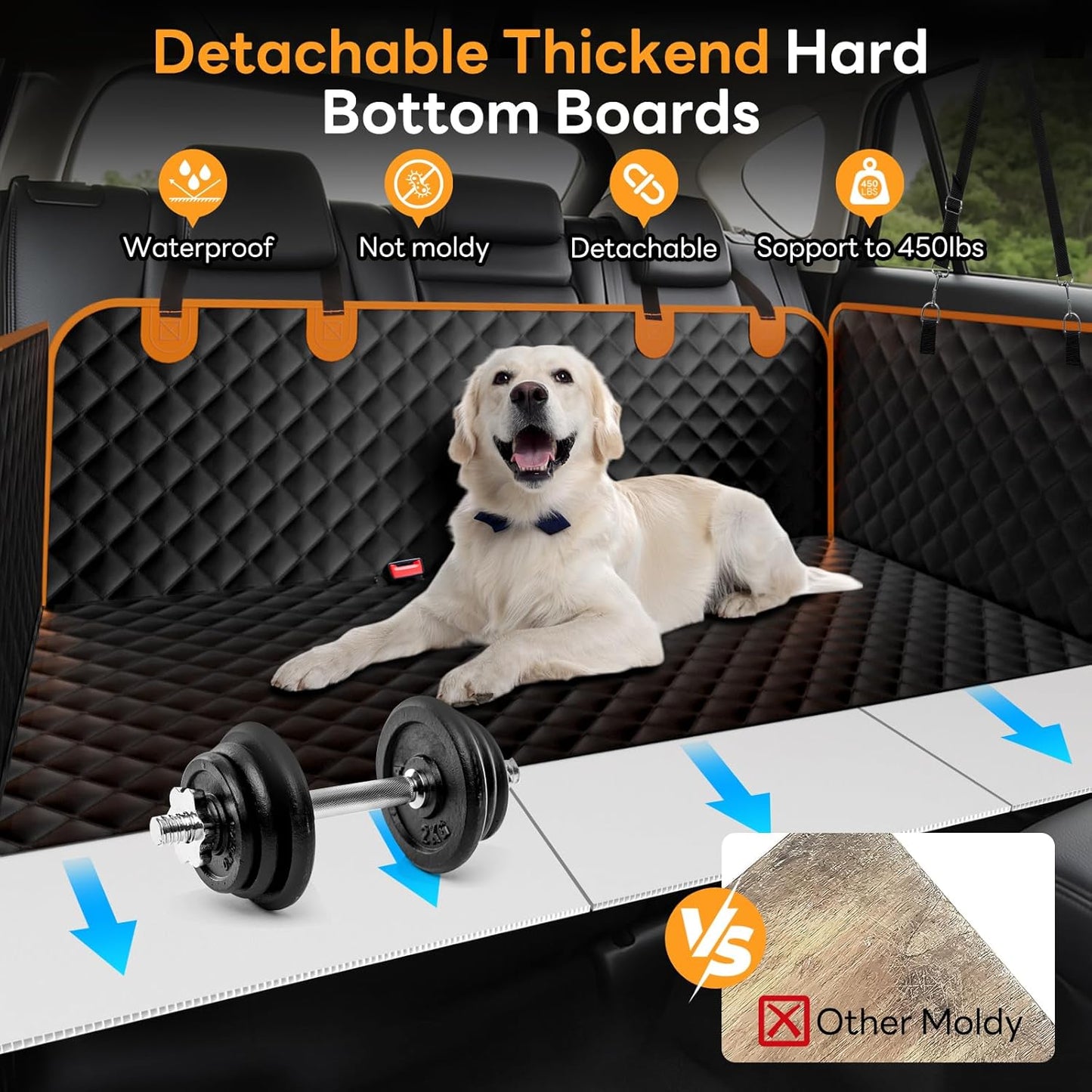 Dog Car Seat Cover for Back Seat Hard Bottom - Waterproof