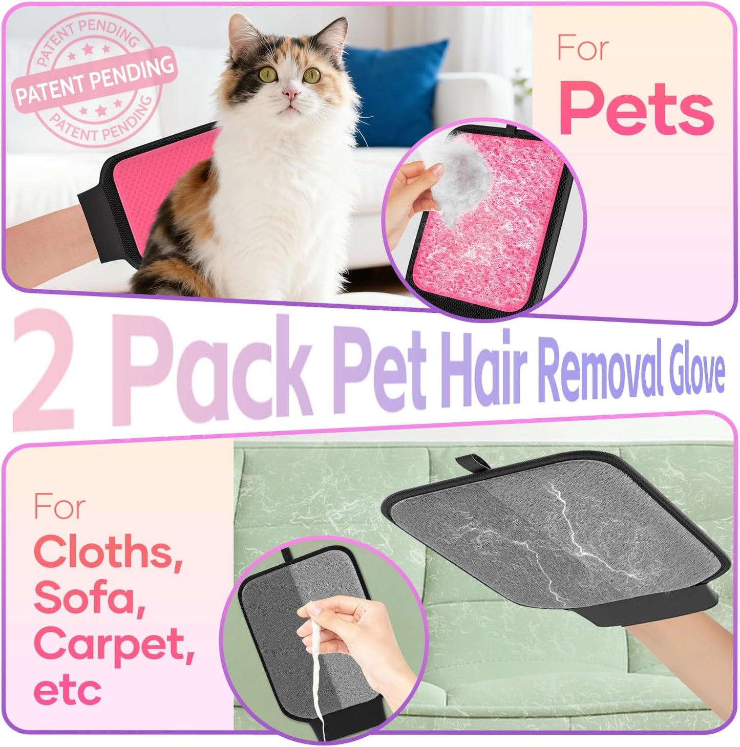 2 Pack Pet Hair Removal Glove