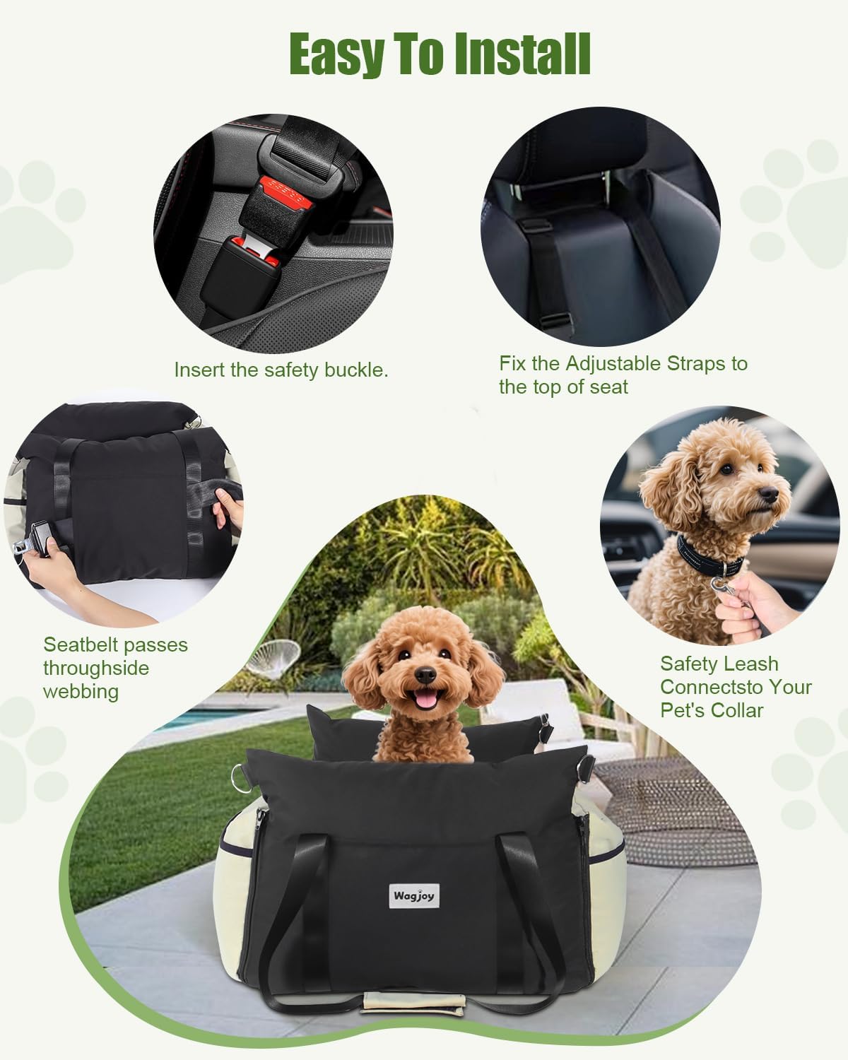 Dog Carseat for Small Dogs – Harness-Compatible Pet Travel