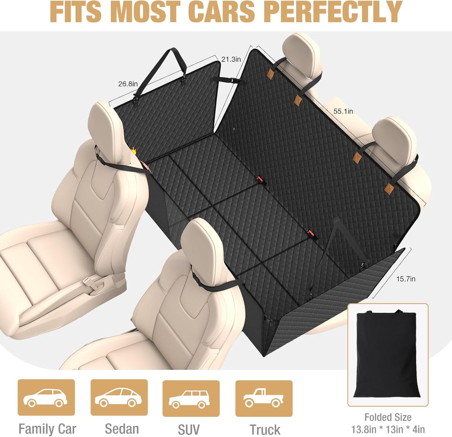 400LBS Hard Bottom Dog Car Hammock - Waterproof Dog Seat