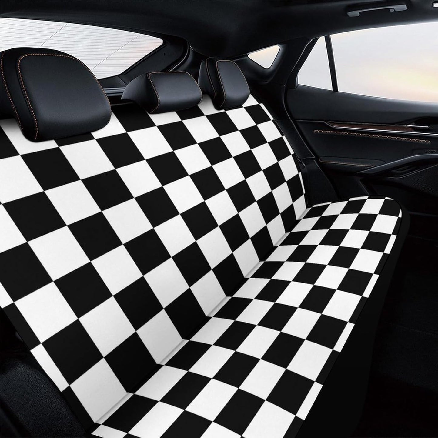 Checkerboard Black White Checkered Car Seat Cover Bench
