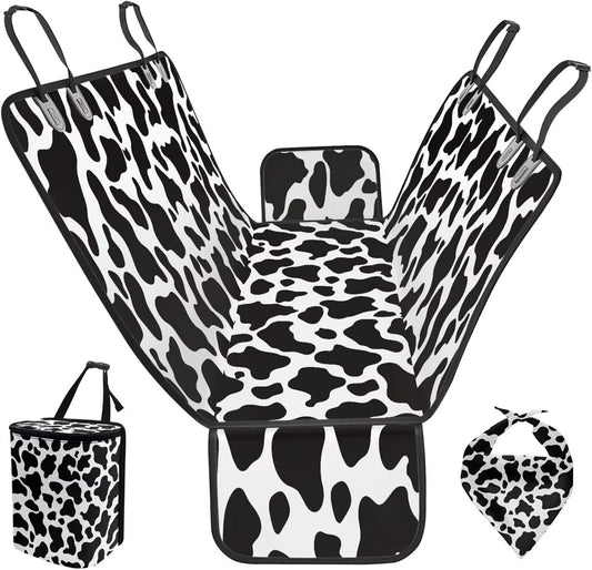 Cow Print Dog Car Seat Cover Set with Garbage Bag and Pet