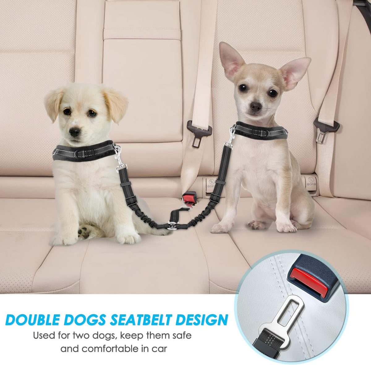 Dog Seat Belt, Double Dog Seatbelt Adjustable Vehicle
