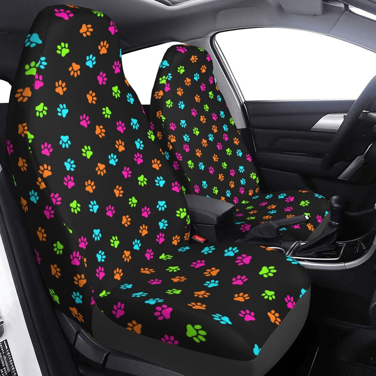 Colorful Dog Cat Paw Print Car Seat Covers Universal 2 Pcs