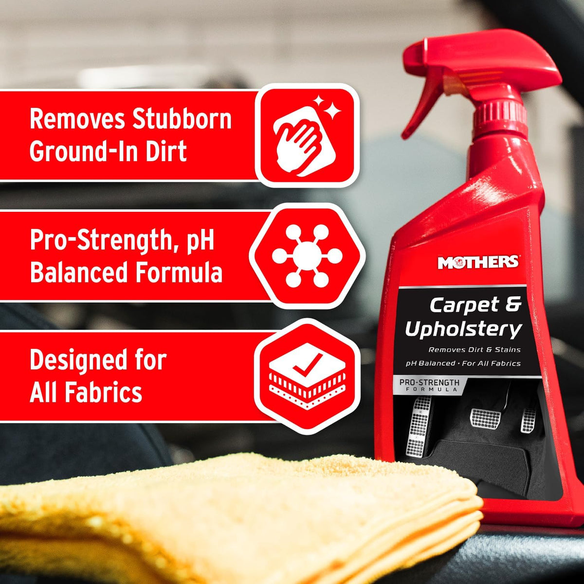 Mothers Carpet & Upholstery Cleaner, 24 oz. — Pro-Strength, pH-Balanced Formula Removes Ground-in Dirt, Soil & Stains from Cloth, Carpet, Velour & Vinyl, Restores a Clean Fresh Look (05424)
