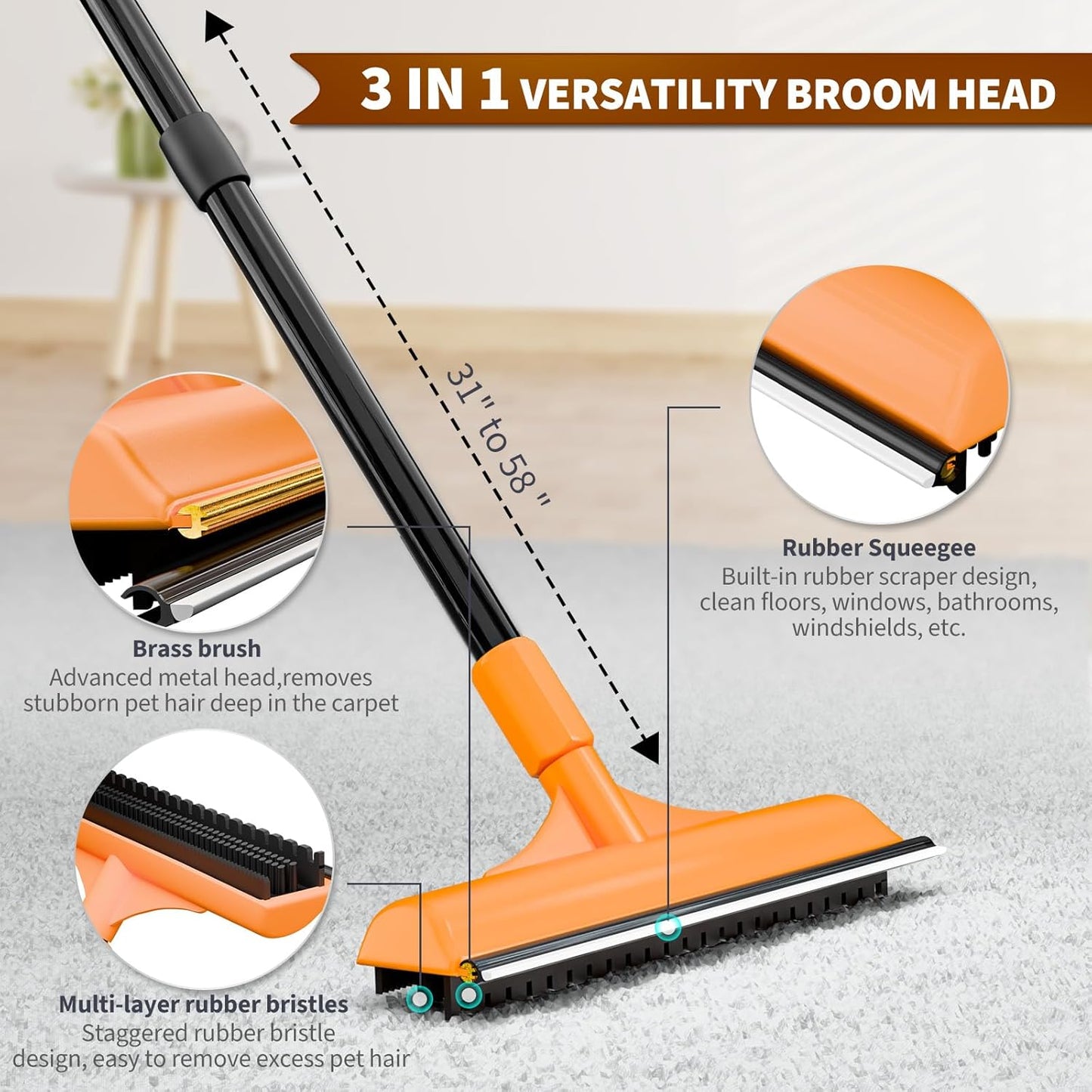 Carpet Rake for Pet Hair Removal - Reusable Dog & Cat Hair
