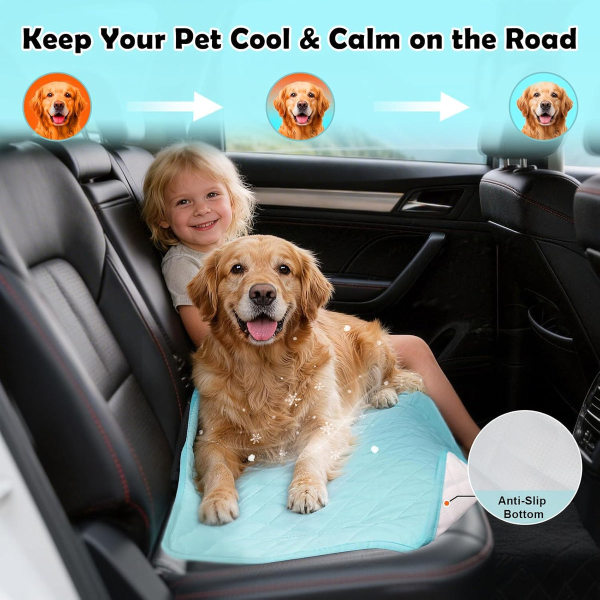 Dog Cooling Mat, Ice Silk Pet Cooling Pad for Car Back