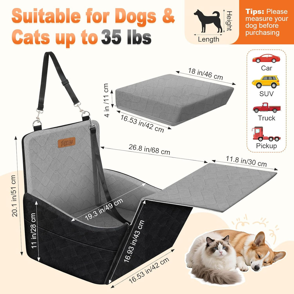 Elevated Dog Car Seat, Dog Booster Car Seats for Small &